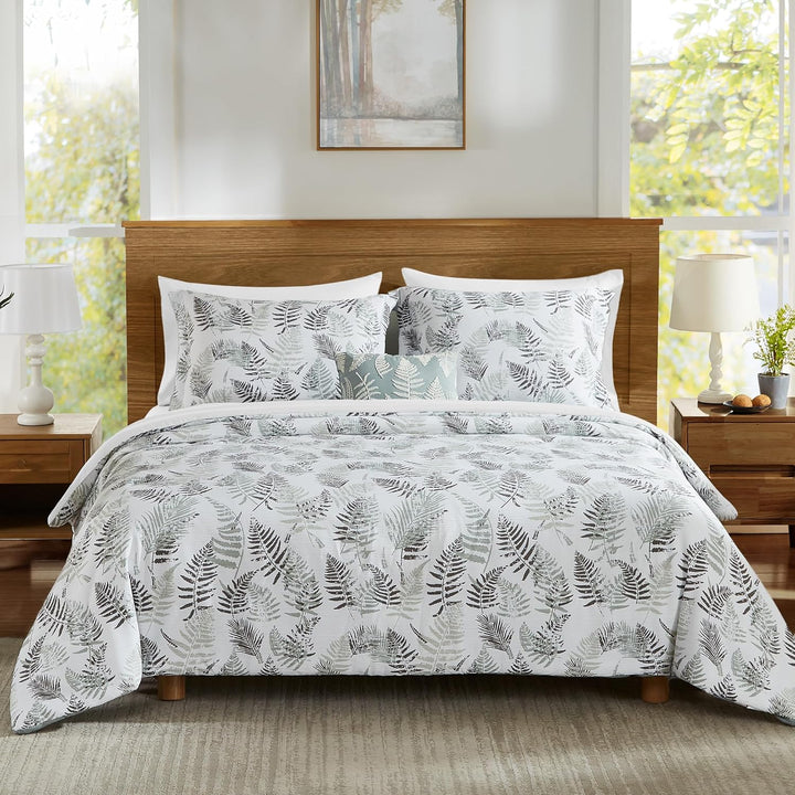 Green Queen Size Comforter Sets,Crinkle Green and Moss Botanical Comforter Queen Size 3 Pieces for All Seasons,1 Comforter and 2 Pillow Shams