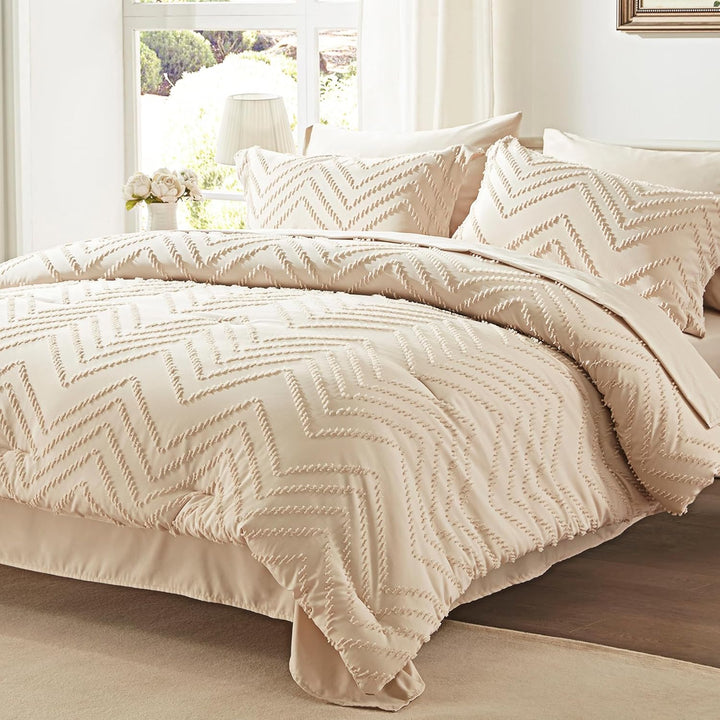 Tufted Bed in a Bag Set - 7 Pcs All Season Bedding Shabby Chic Comforter Sets