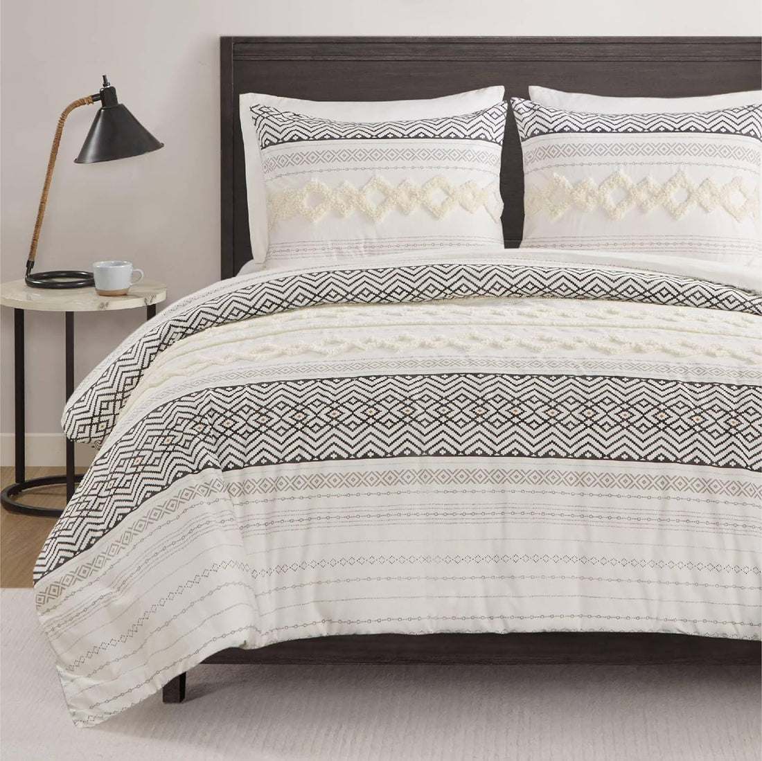 Modern Tufted Boho Duvet Cover - 3 Pcs. Cotton Textured Farmhouse