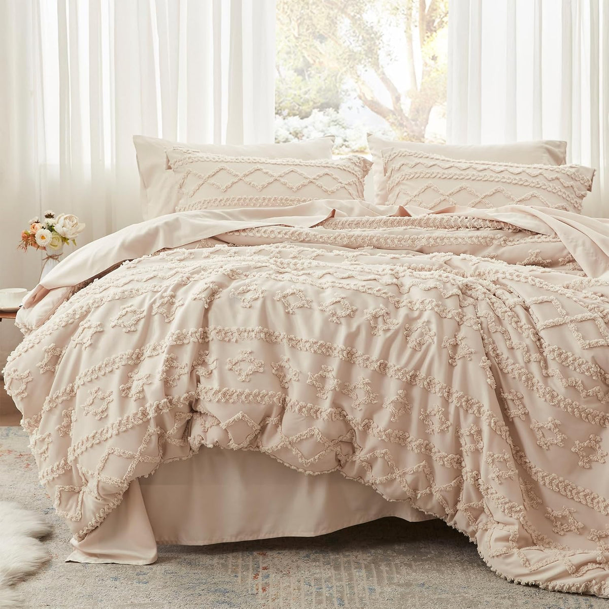 Yiran Boho Comforter Set Queen Size, Black Comforter Bedding