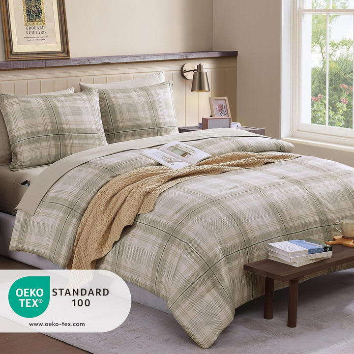 Classic Plaid Bed in a Bag Set - 7 Pcs Homestead-Style Comforter Set