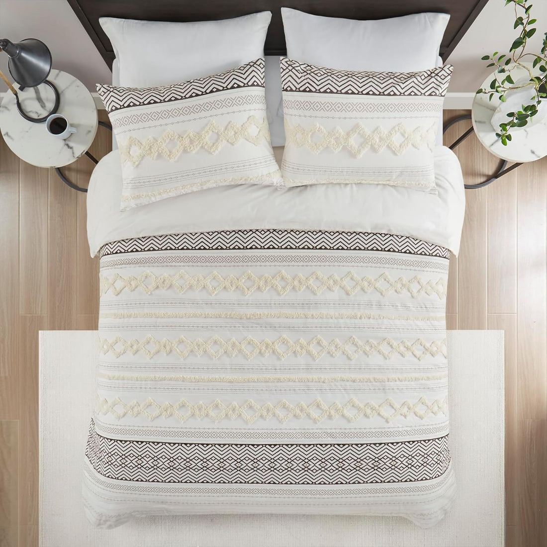 Modern Tufted Boho Duvet Cover - 3 Pcs. Cotton Textured Farmhouse