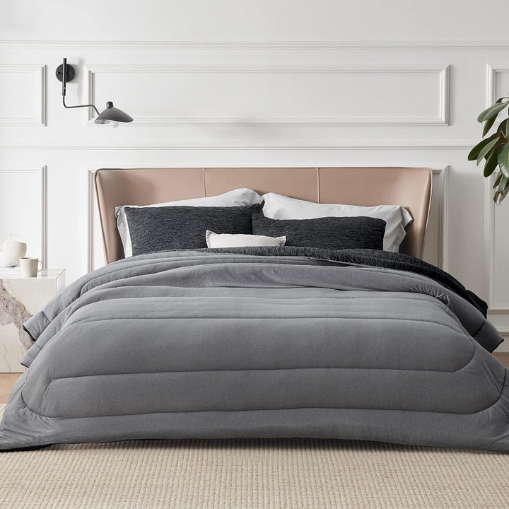 Comforter Set - Cooling and Warm Bed Set, Charcoal Black Reversible For All Season, 3 Pieces, 1 Queen Size Comforter (88"x88") and 2 Pillow Cases (20"x26")
