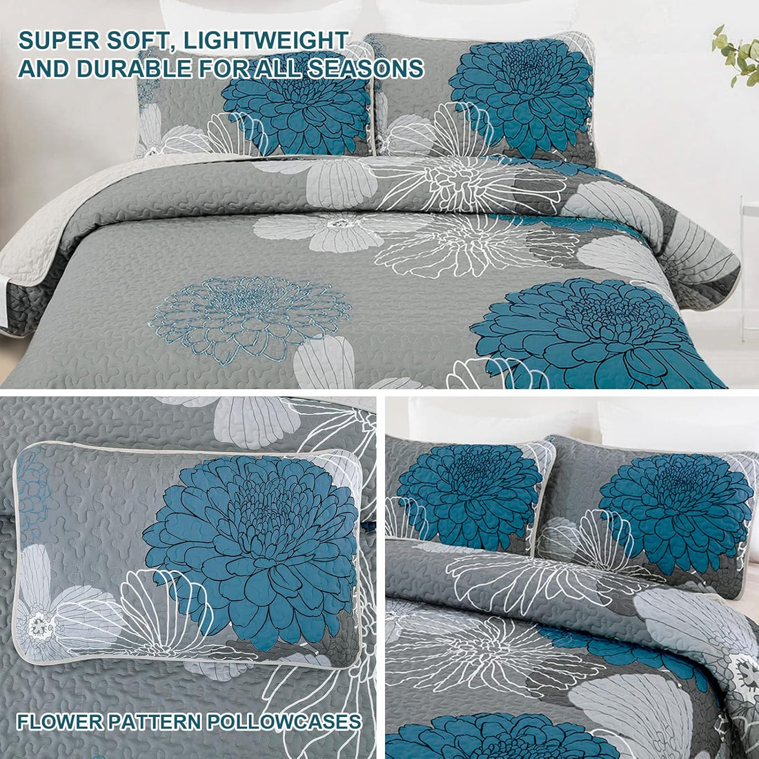 Lightweight Floral Boho Quilt Set - 3 Pcs All Season Bedspread