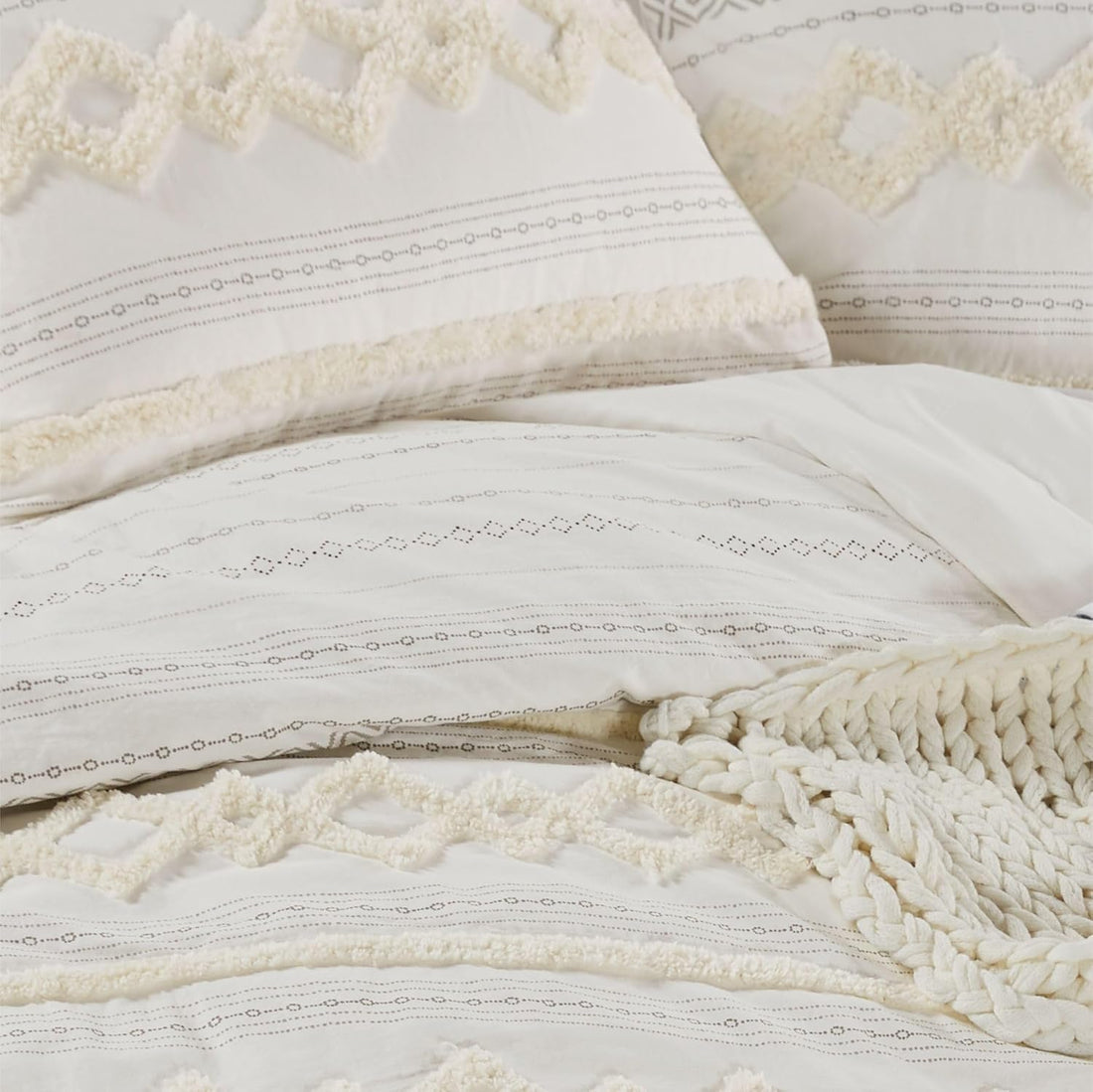 Modern Tufted Boho Duvet Cover - 3 Pcs. Cotton Textured Farmhouse