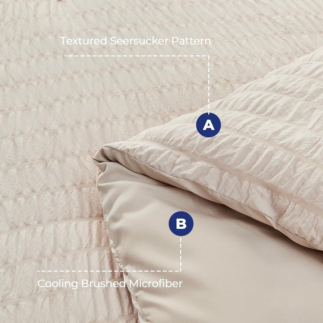Crinkle Seersucker Bed in a Bag Set - 7 Pcs Beige Textured Comforter Set