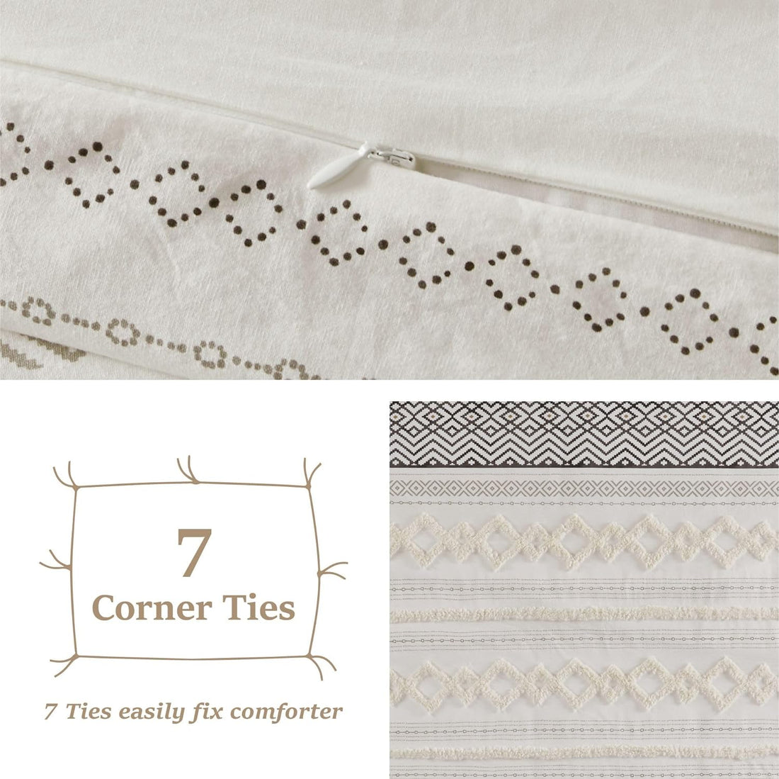 Modern Tufted Boho Duvet Cover - 3 Pcs. Cotton Textured Farmhouse