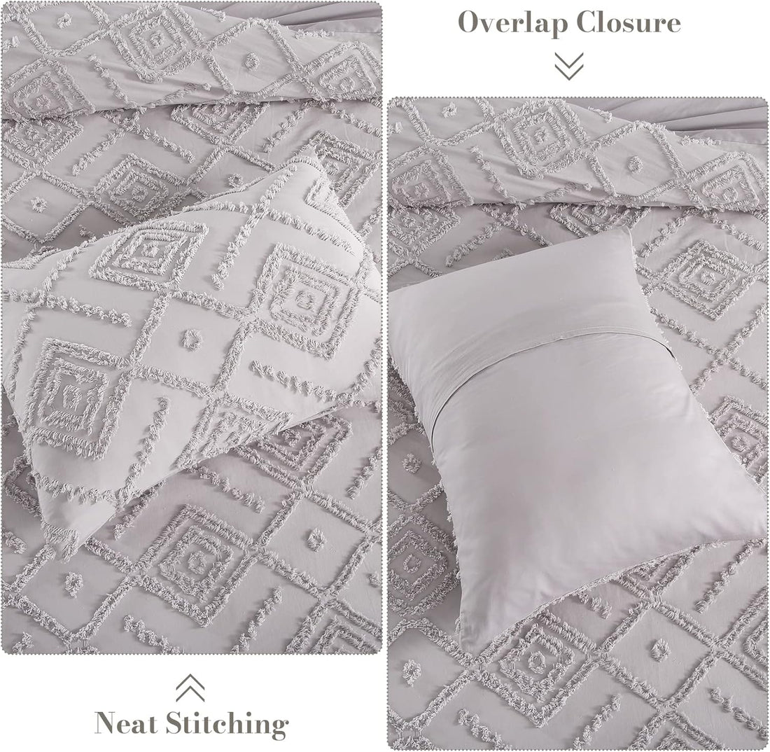 Jacquard Cotton Duvet Cover Set - 3 Pcs. Boho Chenille Geometric