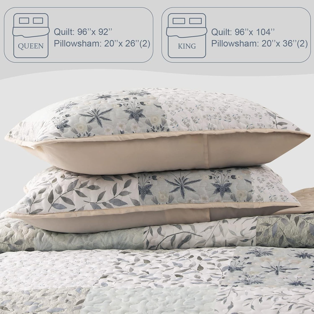 Reversible Floral Patchwork Boho Quilt Set - 3 Pcs All Season Bedspreads