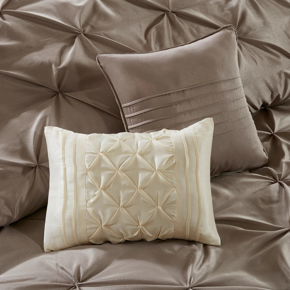 Luxe Faux Silk Tufted Diamond Room in a Bag Set - 24 Pcs. with Matching Curtains, Decorative Pillows