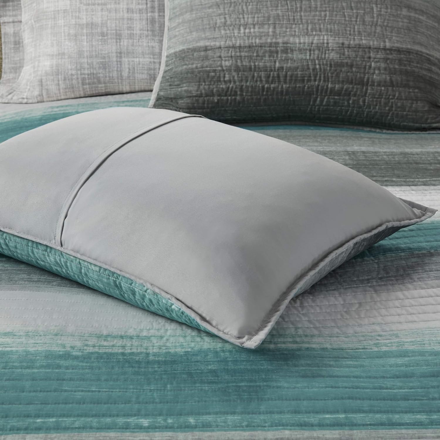 Reversible Striped Quilted Bed in A Bag Set - 8 Pcs. with Sheet Set, Decorative Pillow