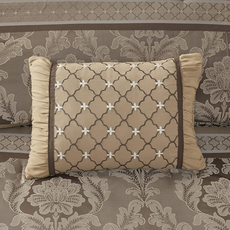 Luxe Jacquard with Damask Design Bed in a Bag Set - 7 Pcs. with Matching Shams, Bed Skirt