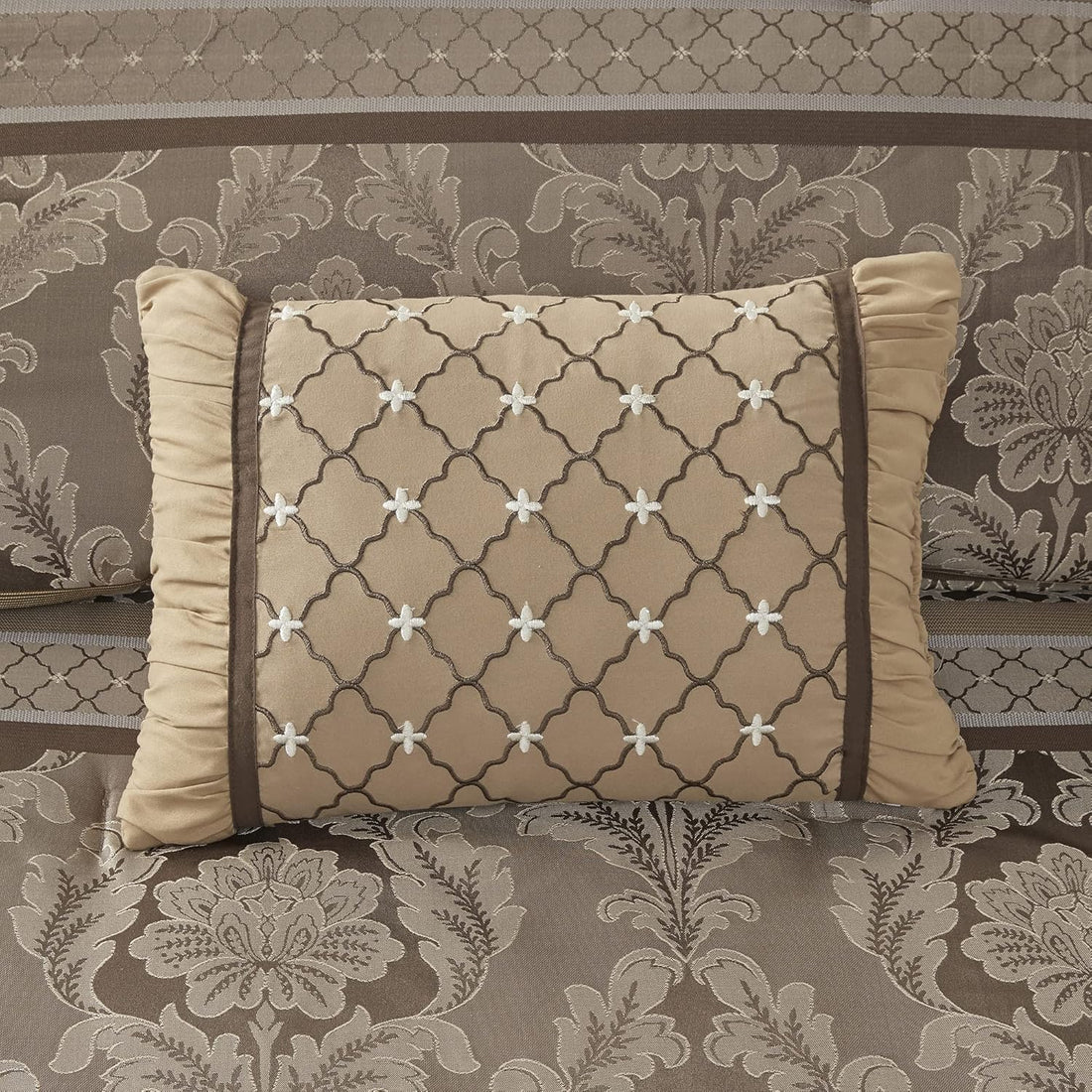 Luxe Jacquard with Damask Design Bed in a Bag Set - 7 Pcs. with Matching Shams, Bed Skirt