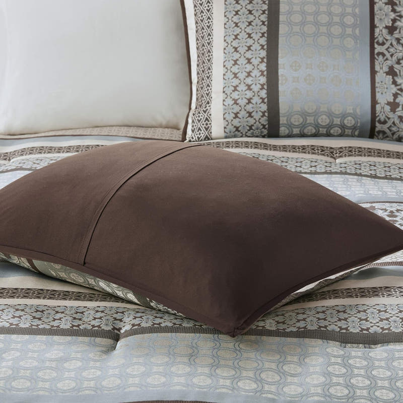 Juego de cama en bolsa de lujo con diseño de damasco y jacquard: 7 piezas con fundas de almohada y faldón de cama a juego