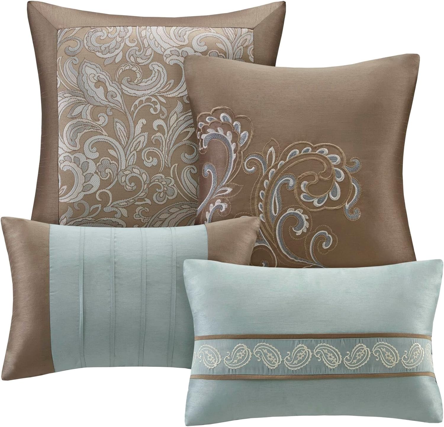 Luxe Faux Silk Jacquard Paisley Room in a Bag - 24 Pcs. with Matching Curtains, Decorative Pillows