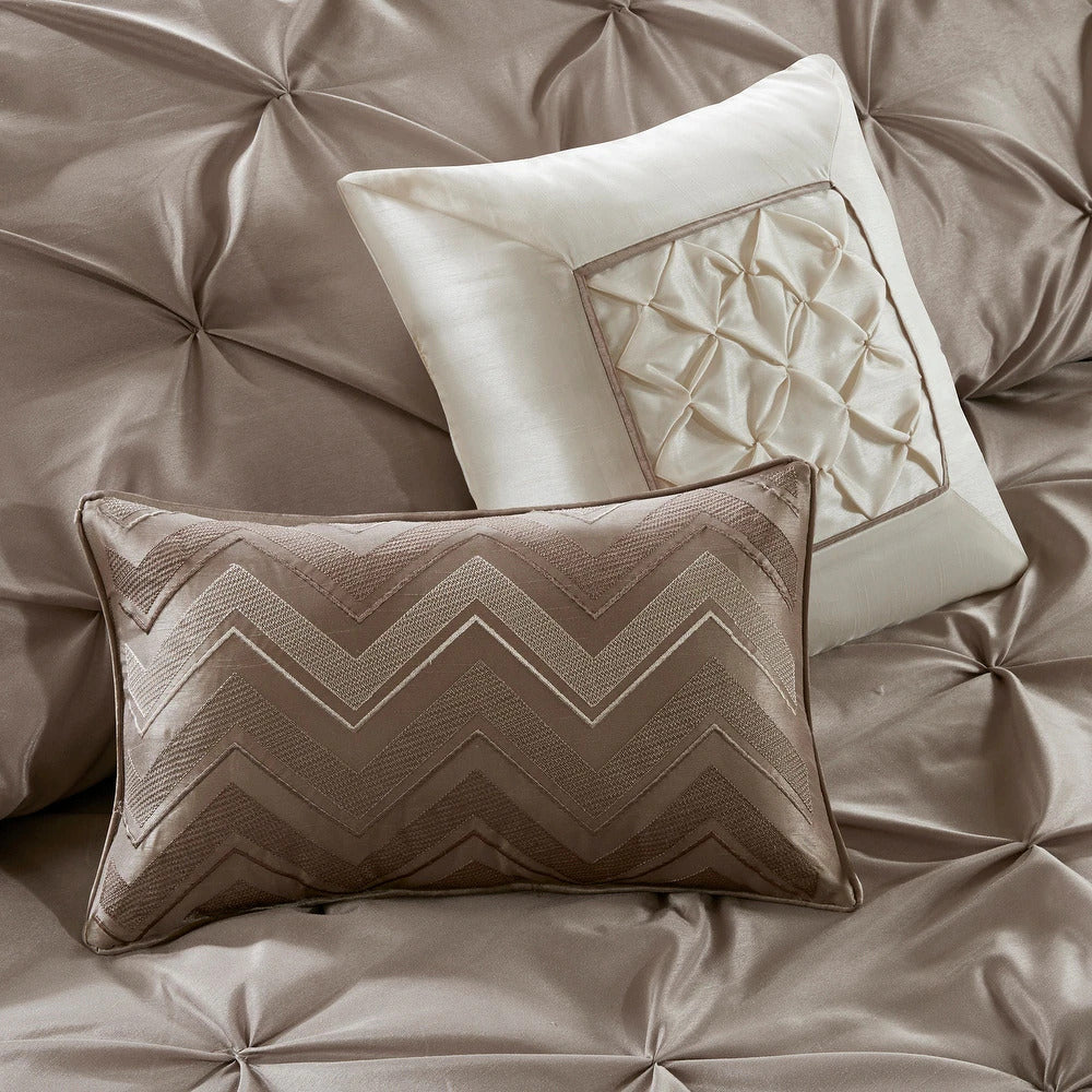 Luxe Faux Silk Tufted Diamond Room in a Bag Set - 24 Pcs. with Matching Curtains, Decorative Pillows