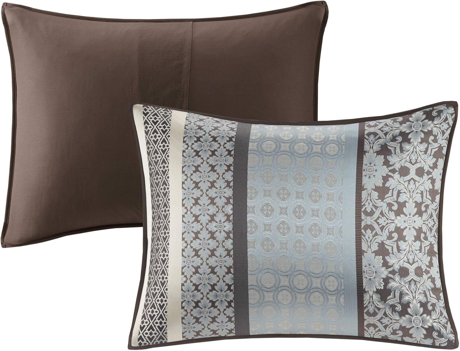 Juego de cama en bolsa de lujo con diseño de damasco y jacquard: 7 piezas con fundas de almohada y faldón de cama a juego