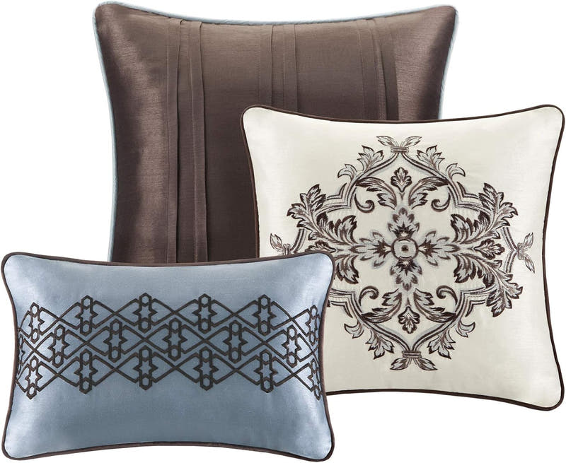 Juego de cama en bolsa de lujo con diseño de damasco y jacquard: 7 piezas con fundas de almohada y faldón de cama a juego