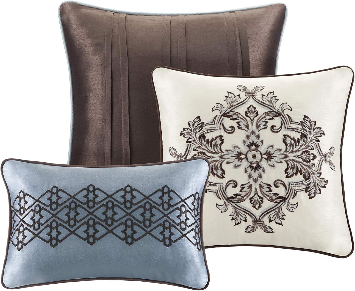 Juego de cama en bolsa de lujo con diseño de damasco y jacquard: 7 piezas con fundas de almohada y faldón de cama a juego