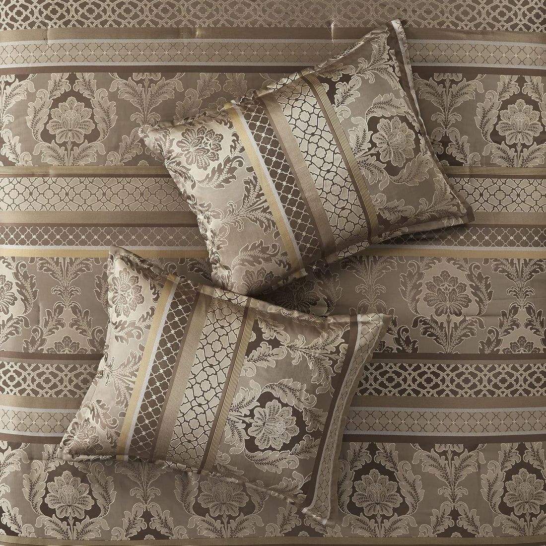 Luxe Jacquard with Damask Design Bed in a Bag Set - 7 Pcs. with Matching Shams, Bed Skirt