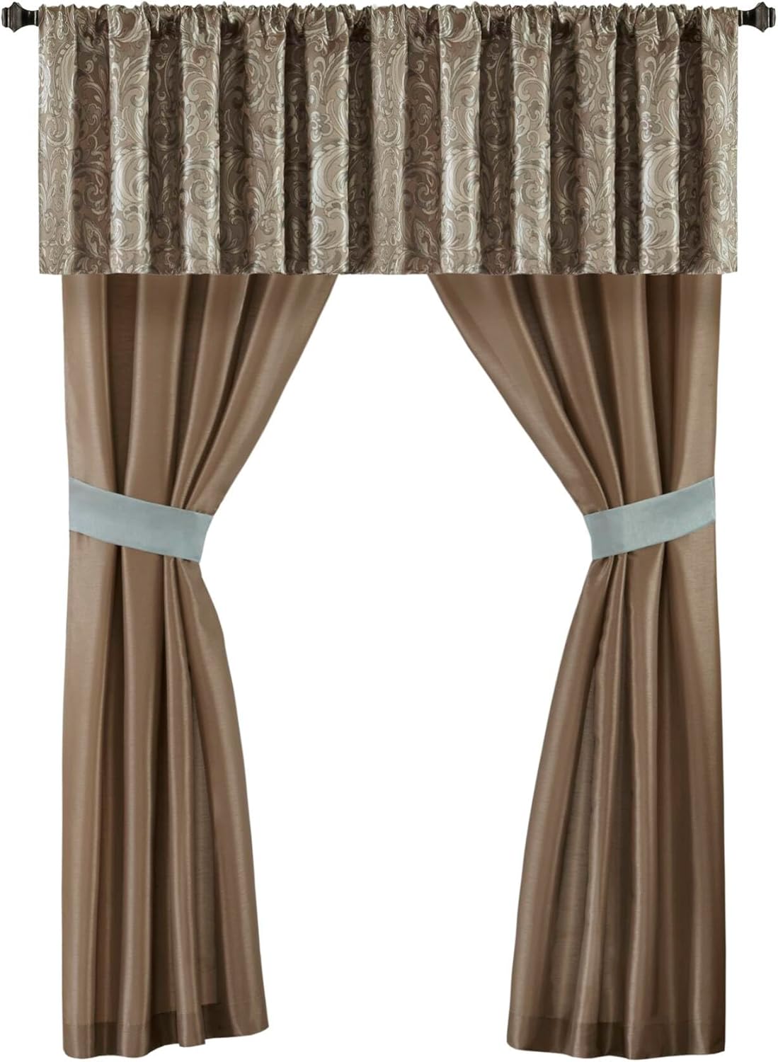 Luxe Faux Silk Jacquard Paisley Room in a Bag - 24 Pcs. with Matching Curtains, Decorative Pillows