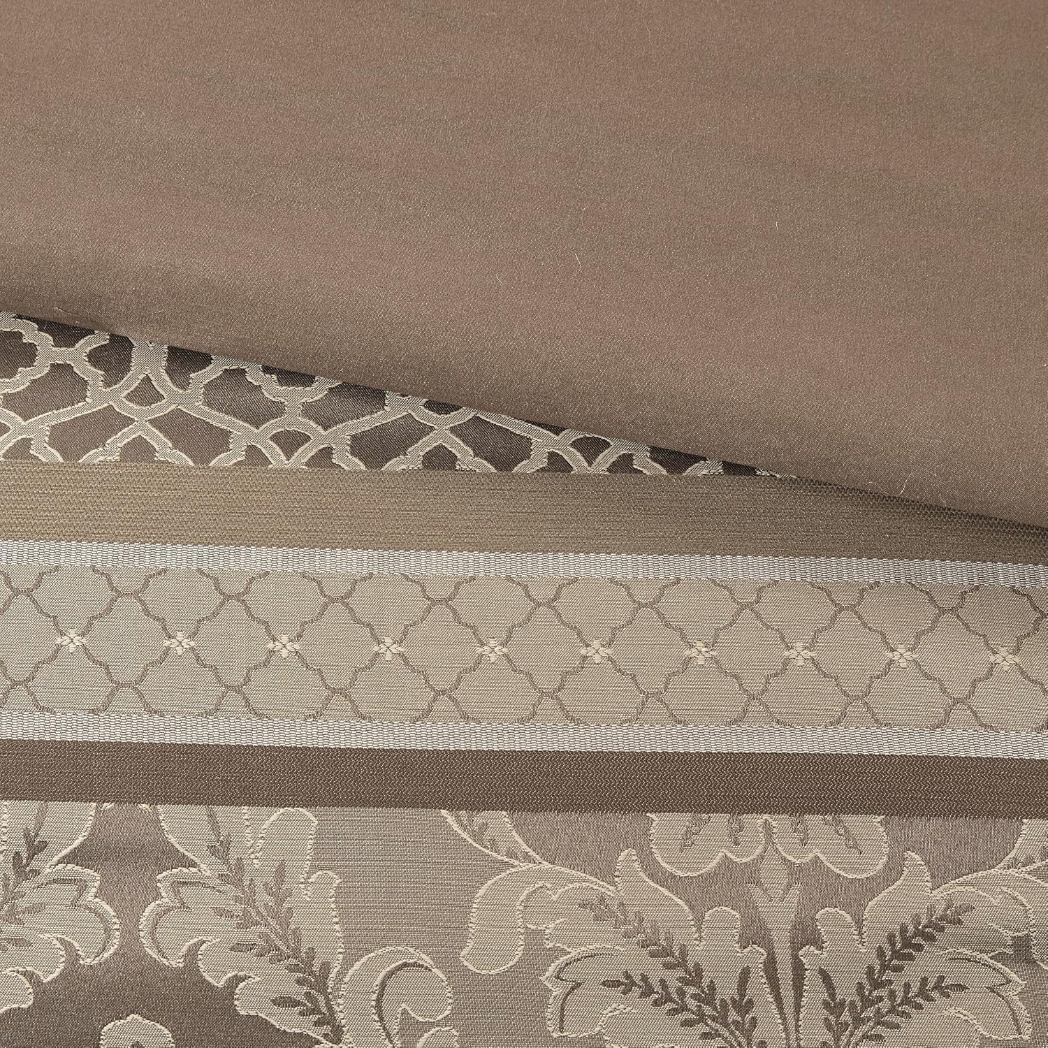 Juego de cama en bolsa de lujo con diseño de damasco y jacquard: 7 piezas con fundas de almohada y faldón de cama a juego