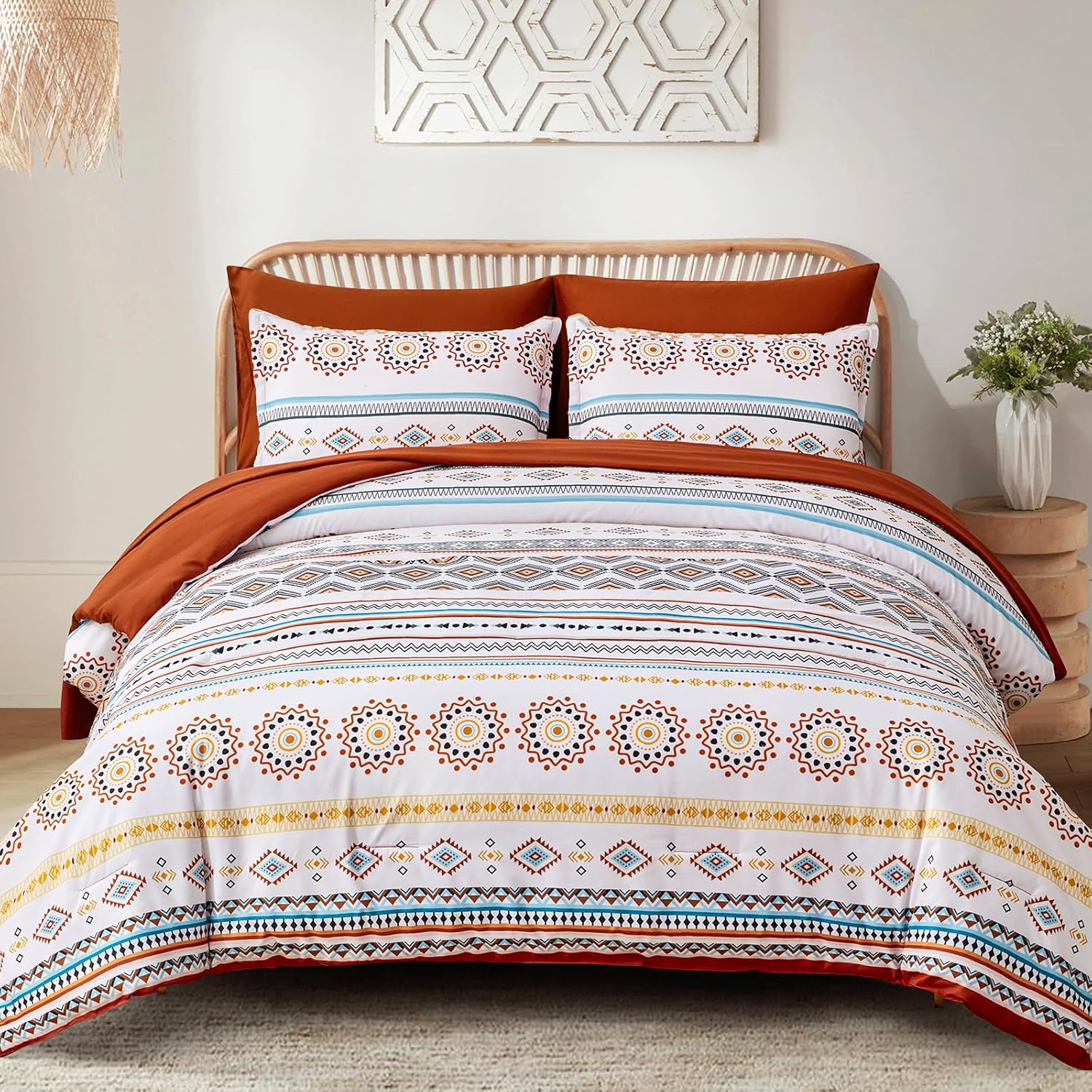 Boho Striped Bed in a Bag Set - 7 Pcs Microfiber Comforter Bedding Set