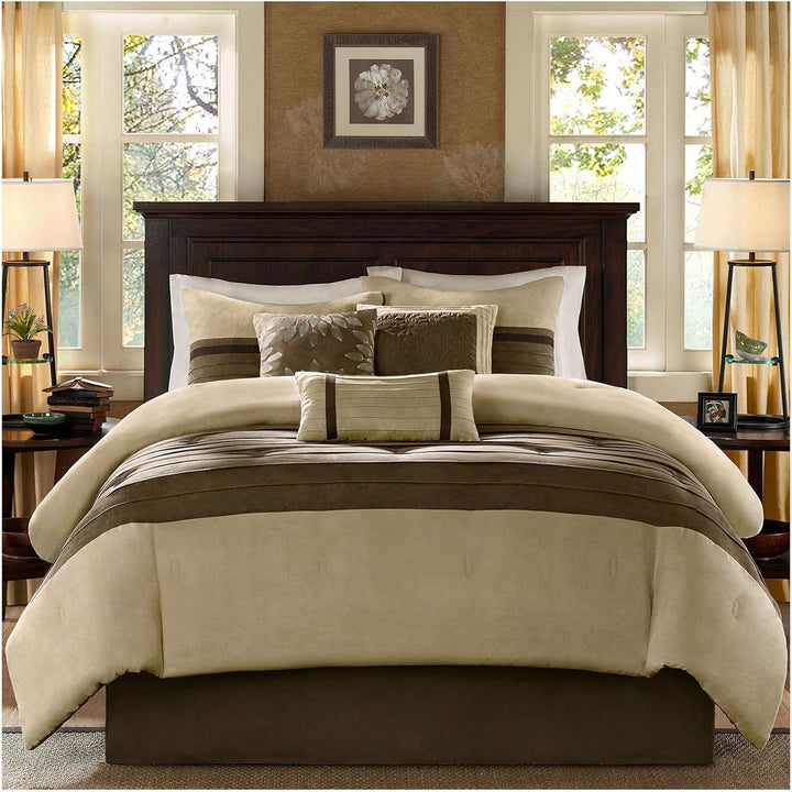 Luxe Suede with Striped Accent Bed in a Bag - 7 Pcs. with Matching Shams, Bed Skirt