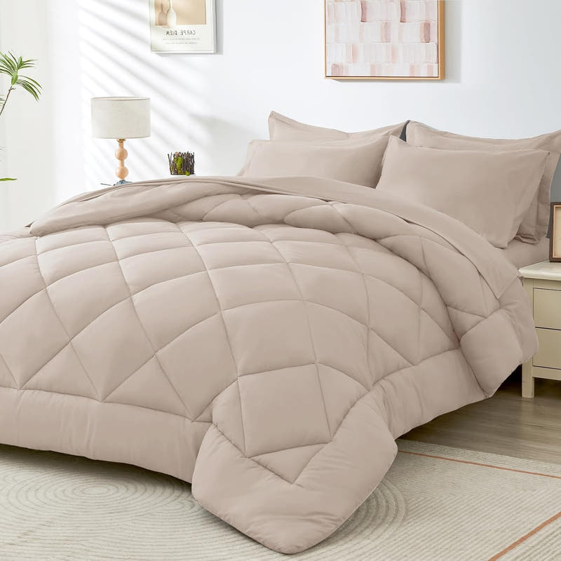 Juego de cama reversible moderno en una bolsa: juego de 7 piezas de edredón ultra suave