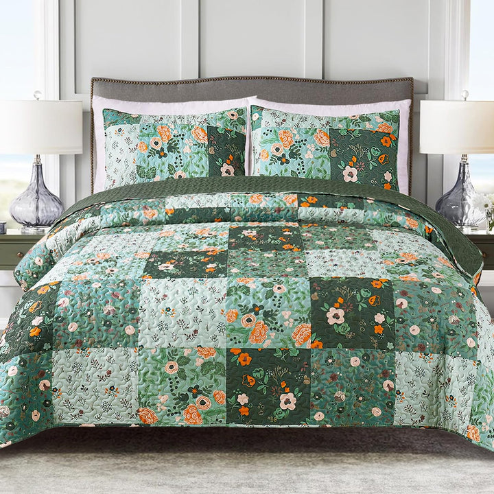 Juego de edredón reversible con diseño de patchwork bohemio y flores: 3 piezas para todas las estaciones
