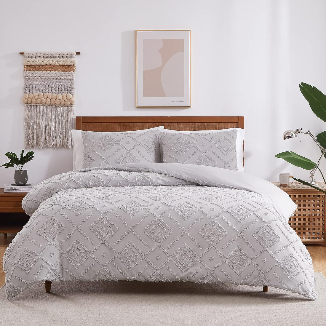 Jacquard Cotton Duvet Cover Set - 3 Pcs. Boho Chenille Geometric