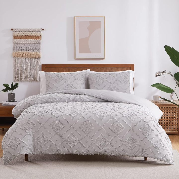 Jacquard Cotton Duvet Cover Set - 3 Pcs. Boho Chenille Geometric
