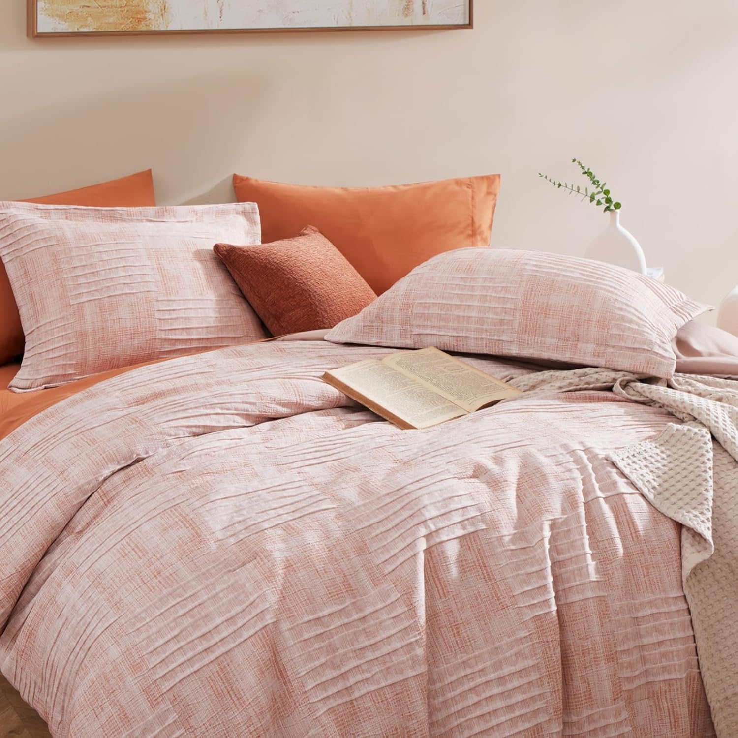 Dual-Tone Crinkle Bed in a Bag Set - 7 Pcs Textured Comforter Set