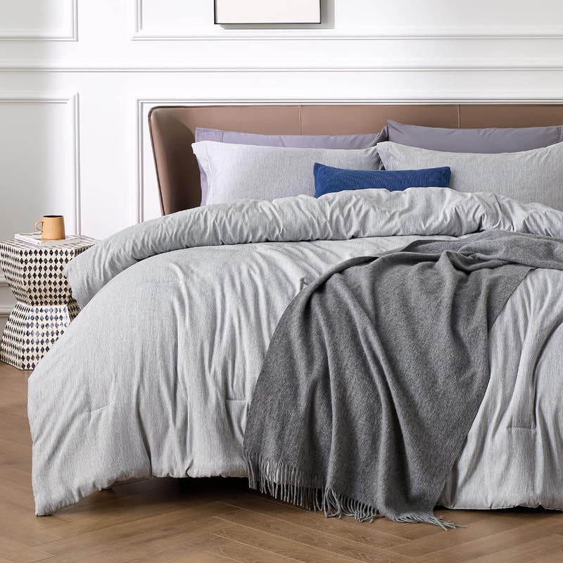 Edredón gris tamaño Queen, ropa de cama suave para todas las estaciones, juego de cama teñido catiónico, 3 piezas, 1 edredón (90" x 90") y 2 fundas de almohada (20" x 26" + 2")
