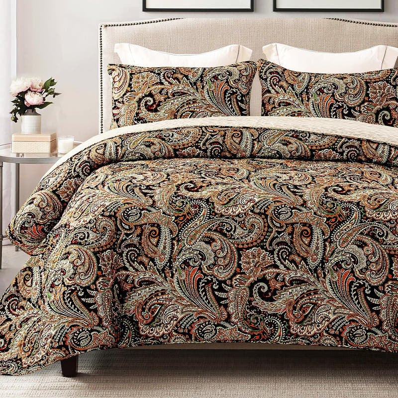 Juego de edredón reversible Paisley Boho: 3 piezas de colchas Paisley para todas las estaciones
