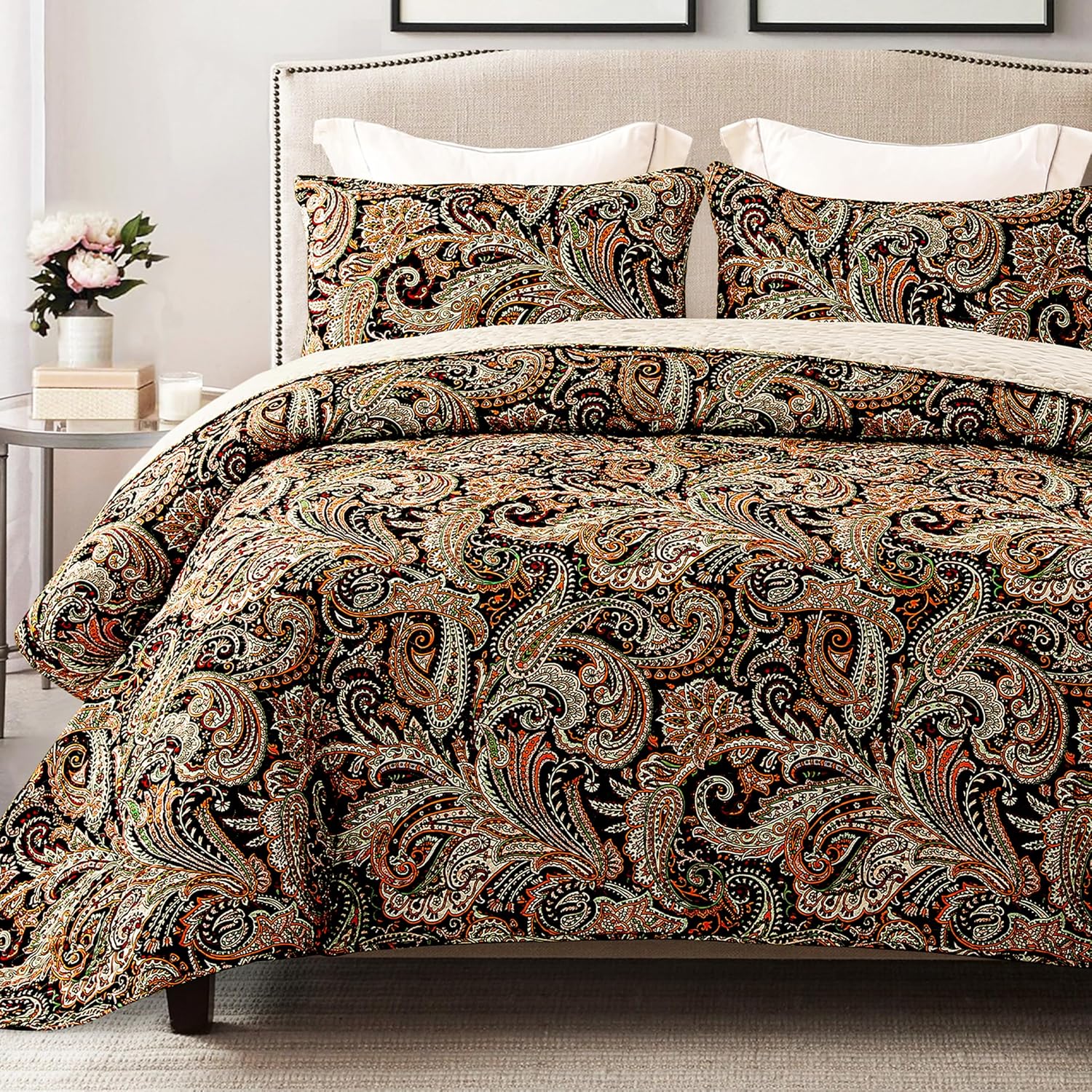 Reversible Paisley Boho Quilt Set - 3 Pieces Paisley All Season Bedspreads