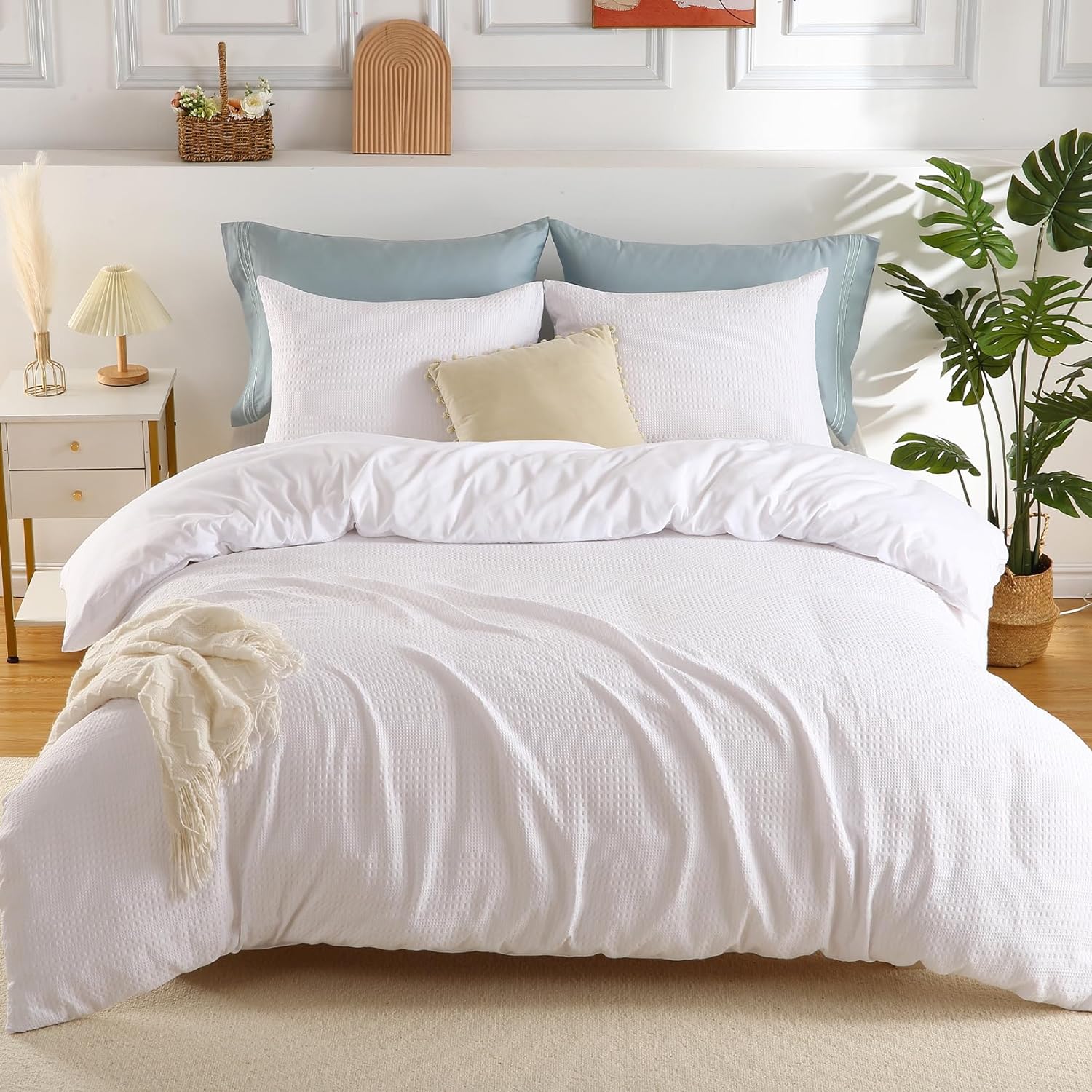 Waffle Weave Duvet Cover Set - 3 Pcs. Textured & Breathable