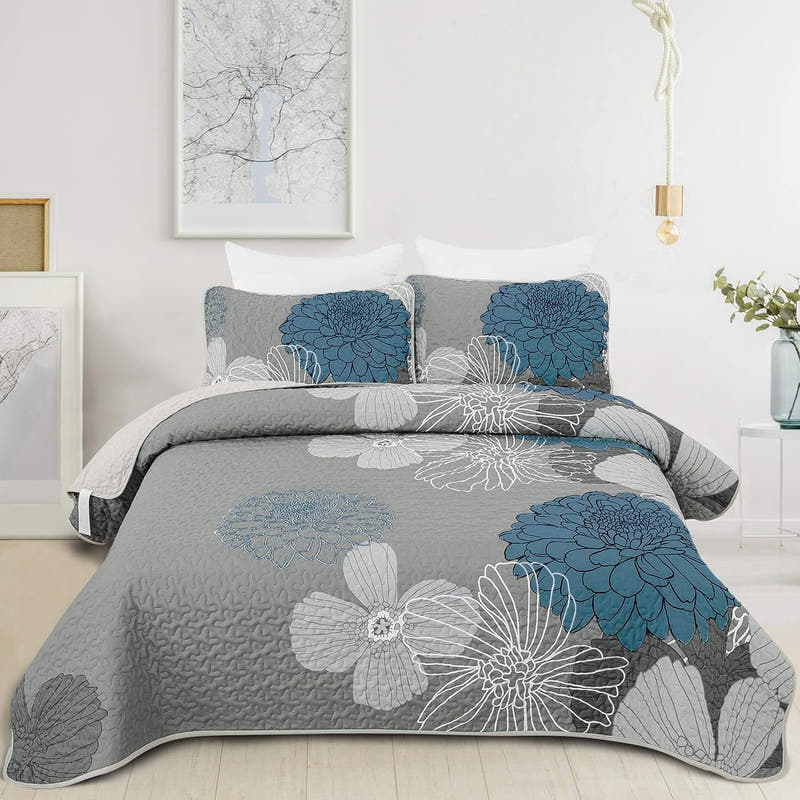 Juego de edredón bohemio con estampado floral ligero: cubrecama de 3 piezas para todas las estaciones