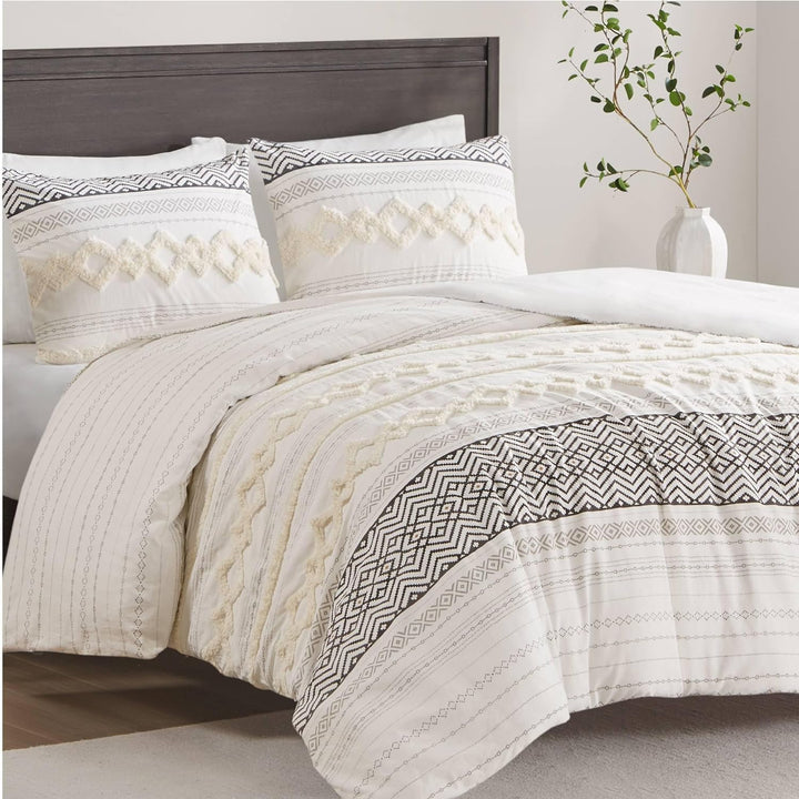 Modern Tufted Boho Duvet Cover - 3 Pcs. Cotton Textured Farmhouse