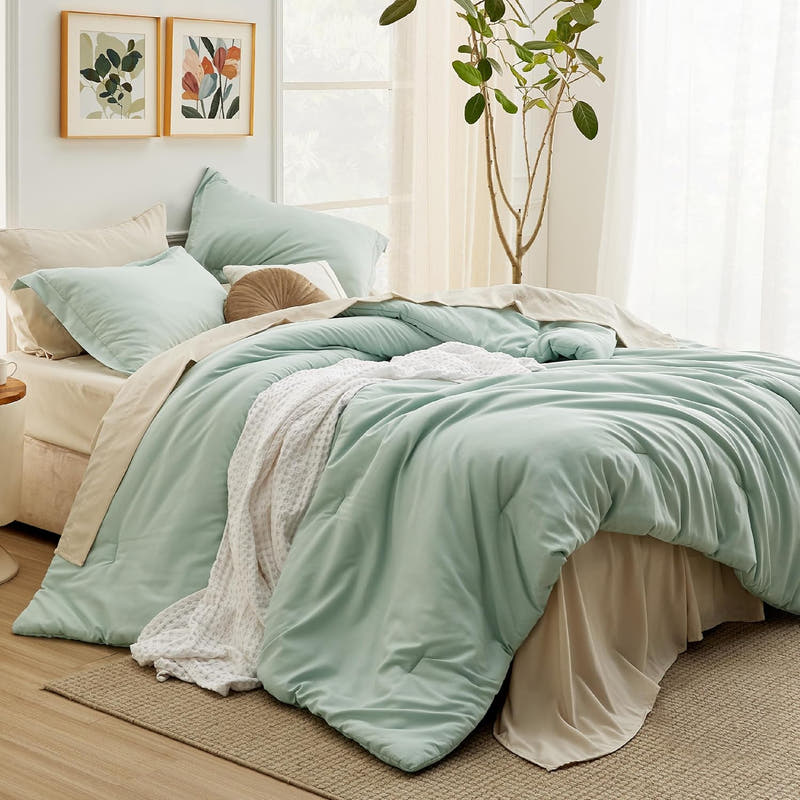Juego de cama en bolsa de dos tonos: juego de cama moderno de 7 piezas con diseño en contraste