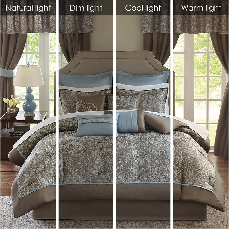 Luxe Faux Silk Jacquard Paisley Room in a Bag - 24 Pcs. with Matching Curtains, Decorative Pillows