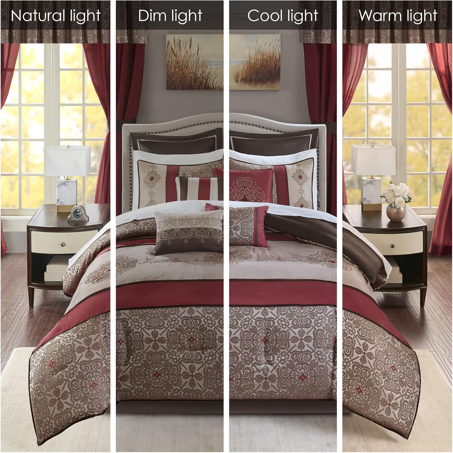 Conjunto de lujo: elegante conjunto de habitación en bolsa de satén, 24 piezas con cortinas y almohadas decorativas a juego 