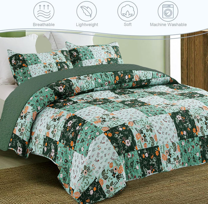 Juego de edredón reversible con diseño de patchwork bohemio y flores: 3 piezas para todas las estaciones