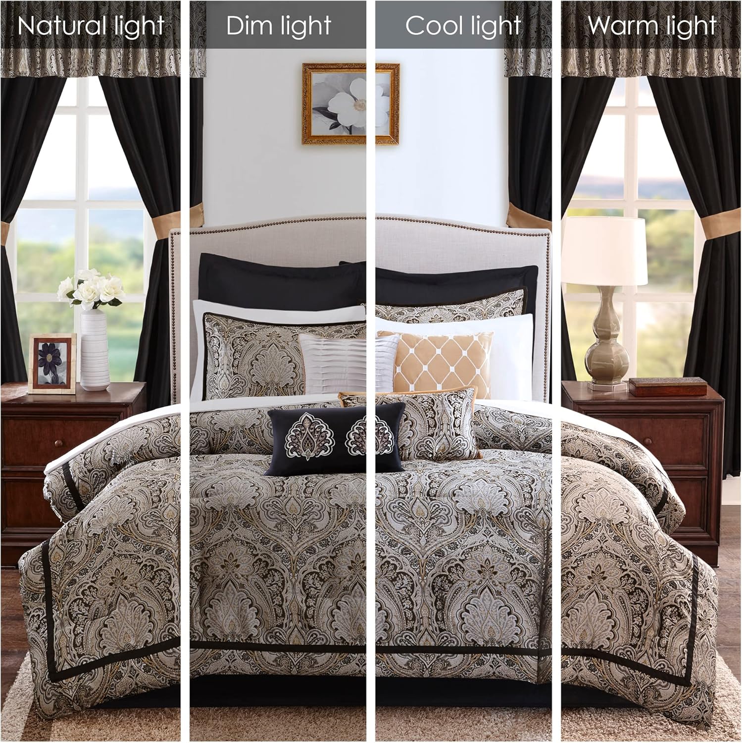 Luxe Set-Satin Elegant Room in a Bag Set - 24 Pcs. with Matching Curtains, Decorative Pillows