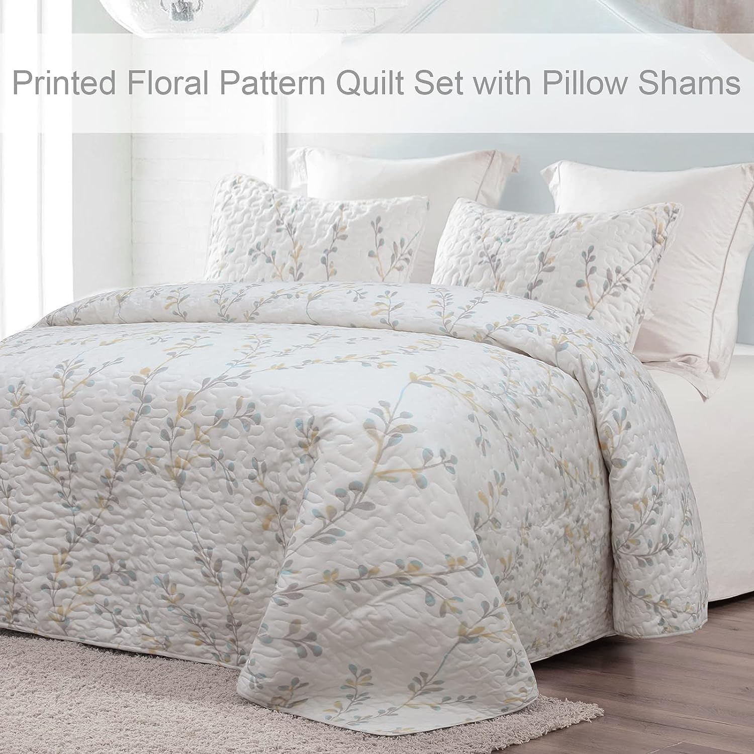 Reversible Lightweight Floral Quilt Set - 3 Piece Soft All Season Bedspreads