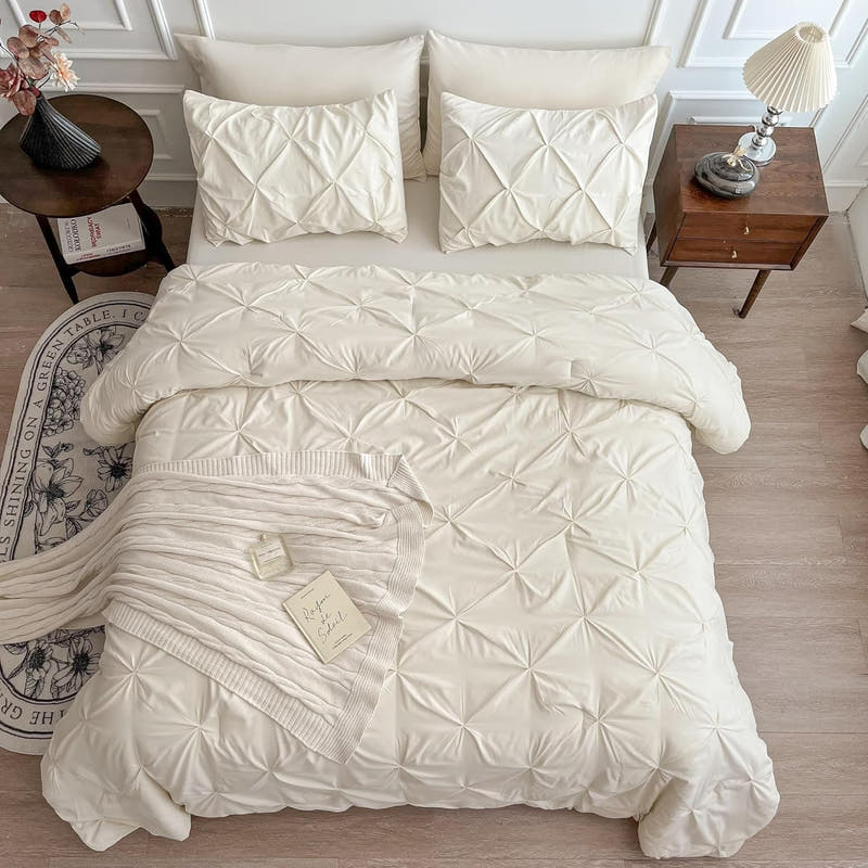 Juego de cama con pliegues modernos en una bolsa: juego alternativo de 7 piezas con pliegues hacia abajo