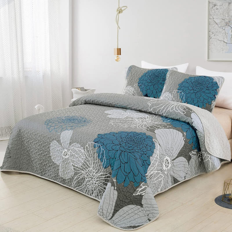 Juego de edredón bohemio con estampado floral ligero: cubrecama de 3 piezas para todas las estaciones