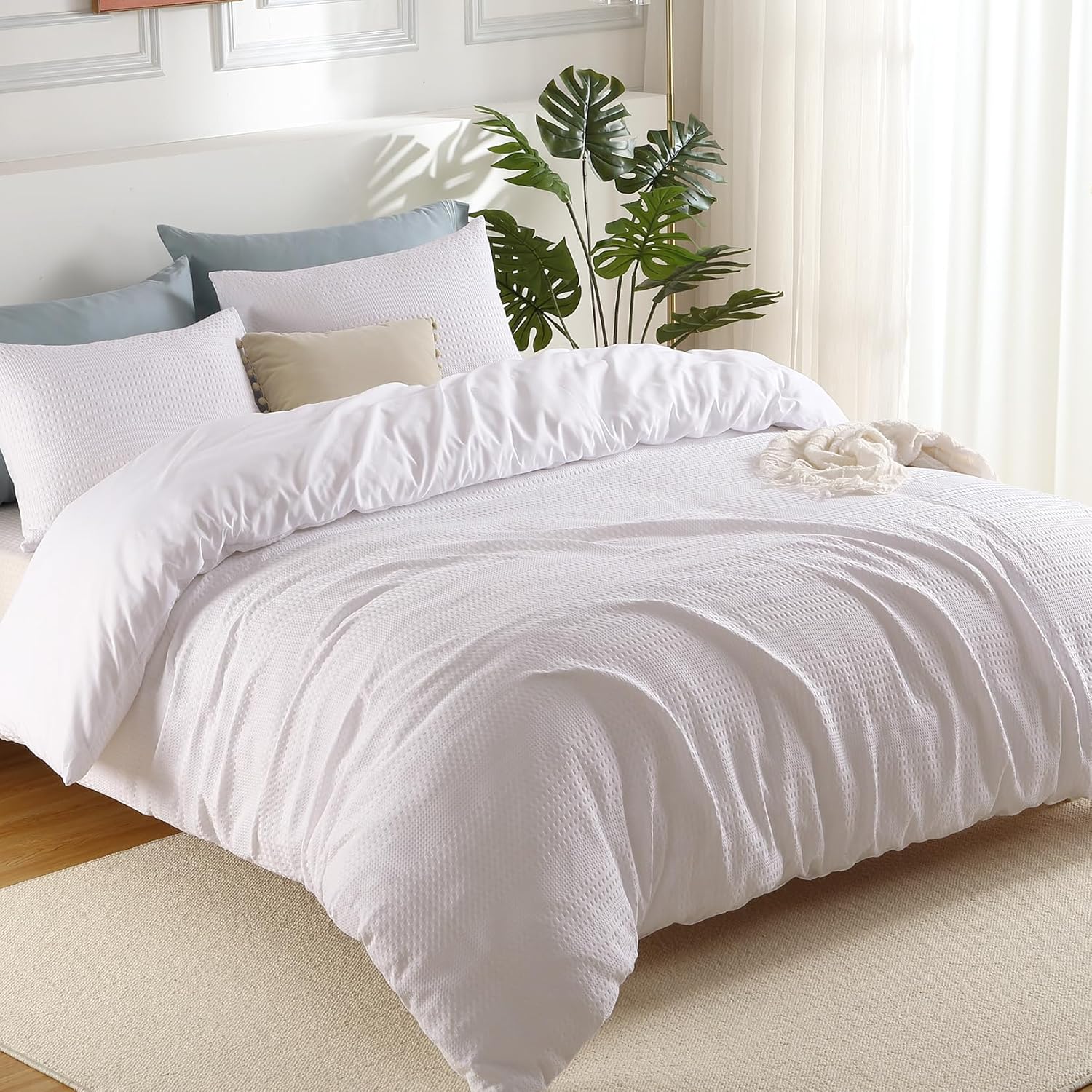 Waffle Weave Duvet Cover Set - 3 Pcs. Textured & Breathable