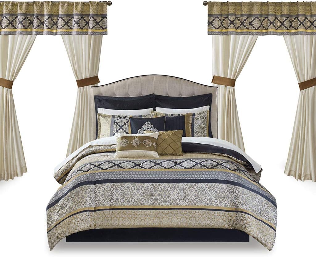 Conjunto de lujo: elegante conjunto de habitación en bolsa de satén, 24 piezas con cortinas y almohadas decorativas a juego 