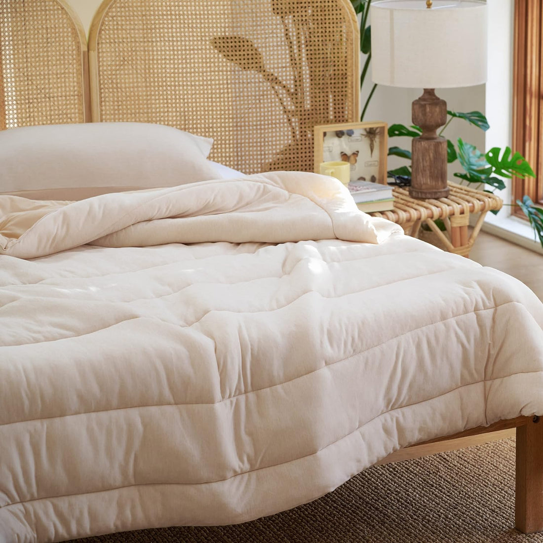 Queen Comforter Set - Cooling and Warm Bed Set, Linen Reversible All Season Cooling Comforter, 3 Pieces, 1 Queen Size Comforter (88"x88") and 2 Pillow Cases (20"x26")